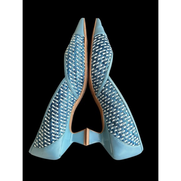 Franco‎ Sarto Blue Darcy Pump Heels Shoes US 9.5M Woven Fabric Kitten Heel Vogue - Picture 5 of 10
